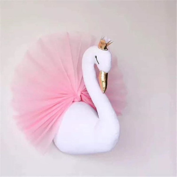 3d Crown Swan Väggdekoration Vägghängande gosedjur Huvud- Gås Swan（Pink Wings）