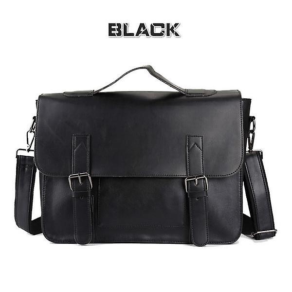 Väska herr Läder portfölj Manlig laptopväska naturligt läder för män Messenger väskor (svart)