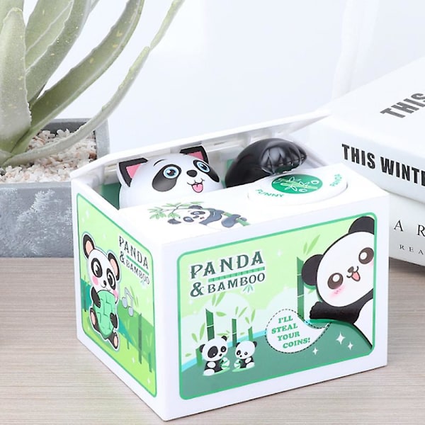 Elektrisk spargrisleksak Rörlig Blyg Tecknad Figur Stjäl Mynt Kreativ Automatisk Myntbank Leksak Panda