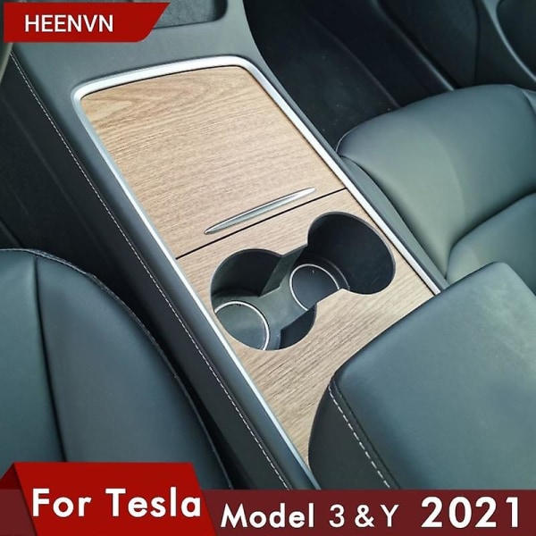 Heenvn bil central kontrollpanel klistermärke för tesla modell 3 2021 trä mittkonsol tillbehör modell y interiör film trä ådring