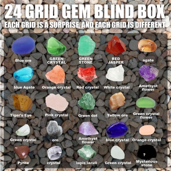 24 Grid Christmas Countdown Kalender Presenter Box Adventskalender Kristall Mineral Gem Leksaker Fantastisk present