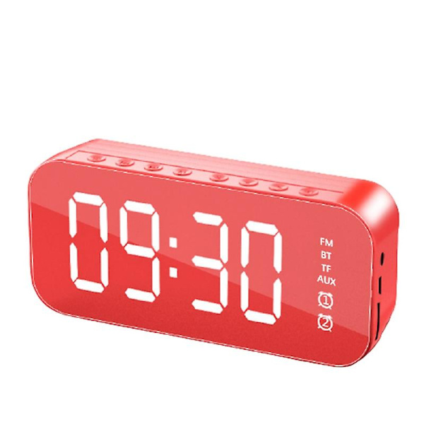 Klocka Väckarklocka Bord Digital LED Spegelskärm Väckarklocka Despertador Trådlös Bluetooth 5.0 Mp3 Hifi Högtalare Red