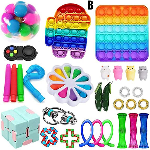 Sensorisk Fidget Leksak Set Fidget Leksakspaket Tryck Bubbla Pop Fidget Leksak För Personer Med Särskilda Behov Stress B