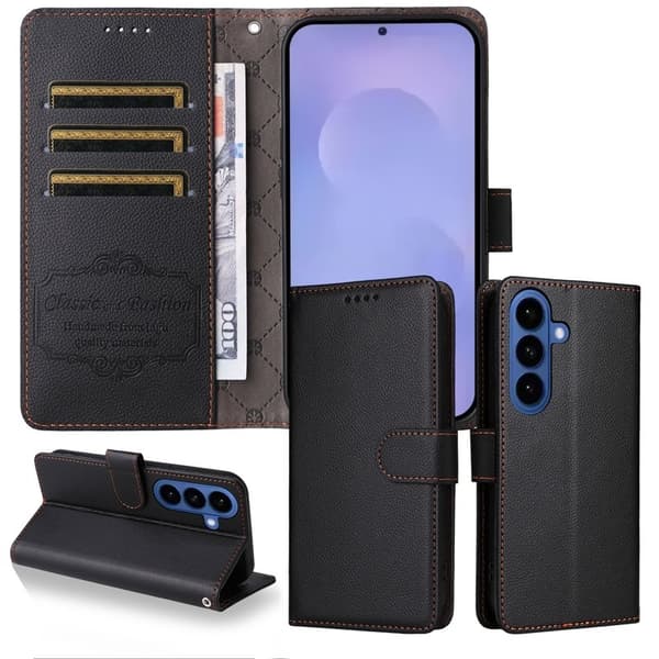 [LCS] Mobile Case for Samsung Galaxy S26 Plus RFID Protection 3 Card Slots Artificial Leather - Black