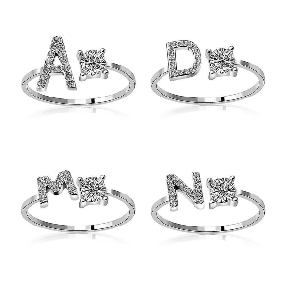A-z Bokstav Guld Färg Metall Justerbar Öppningsring, Initialer Namn Alfabet Silver Color O