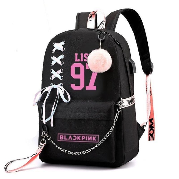 (Lisa) KPOP BlackPink Girl's Backpack USB Laptop-väskor