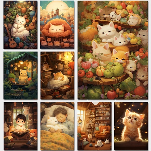 1kpl Kangasmaalaus Lastenhuonesarja Pienet eläimet Kissa Perhe Kissa ja Tyttö Kangasmaalaus Koristeet Kodin Sisustustarvikkeisiin 23 40x60cm No Framed 23