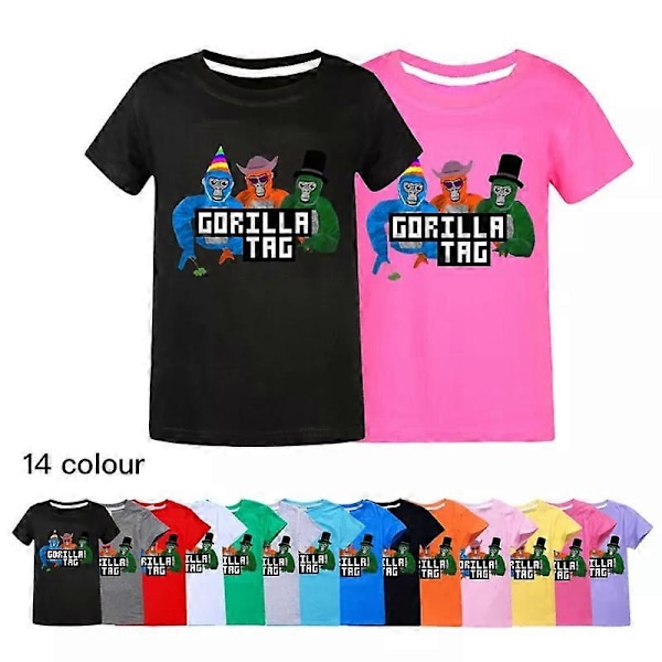 Ny Gorilla Tag Gutter Jenter Casual Kort Erme 100% Bomull T-skjorte Topper Gave[HK] 160 Black 160
