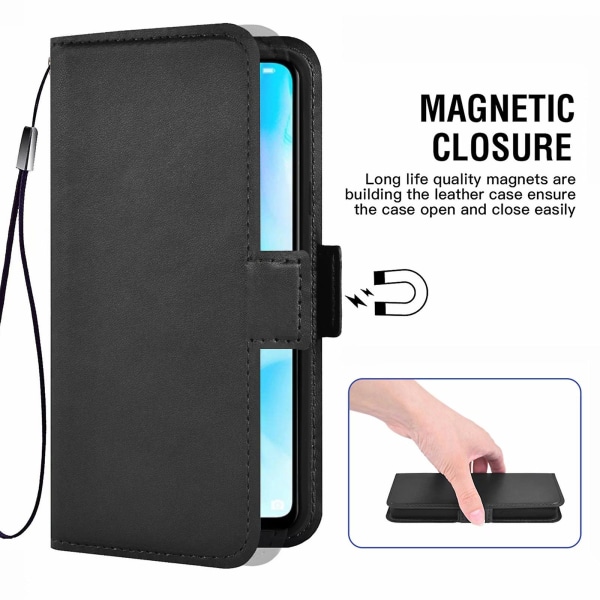 Phone case i bokstil med magnetisk stängning, stativfunktion och kortplats, kompatibel med Huawei P30 Lite