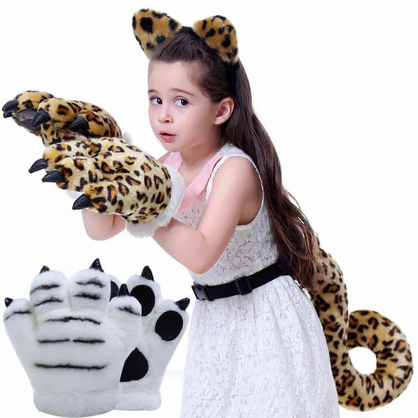 [LCS]1/2/4 stk. Leopardkostumer til børn Cosplay Leopardører Pandebånd Haler Potehandsker Dyreudklædningstilbehørssæt white leopard headba