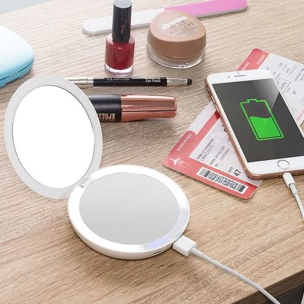 SHOP-STORY - 3 i 1 lommespejl - Forstørrende, Lys og Powerbank