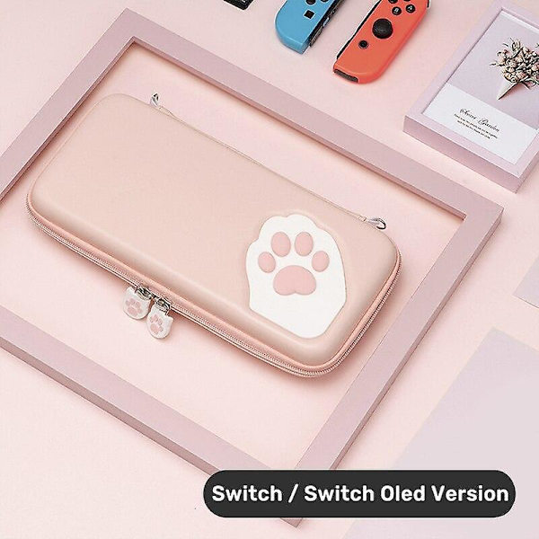Söt kattklo förvaringsväska för Nintendo Switch, bärbar förvaringsväska hårt skal för Nintend Switch Lite, konsolskydd Pink for switch