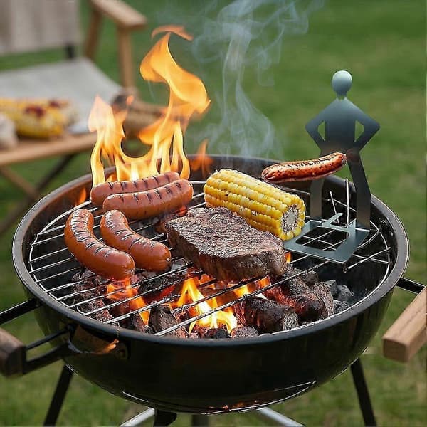 Pølseholder i rustfrit stål til grill, pølsestativ til camping, bærbart grillstativ, 2 stk.