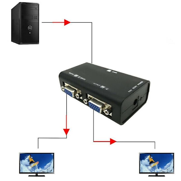 1 PC till 2 Skärmar 2 Port VGA SVGA Video LCD Splitter Box Adapter för PC LCD TV