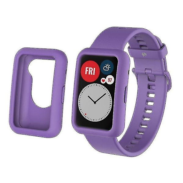 Silikonarmband för Huawei Watch Fit, Ersättningsarmband + Repsäkert Klockfodral Lila, Lila Style N Huawei Watch Fit Purple, Purple