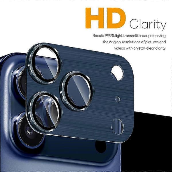 Härdat glas-linsskydd för 17 Pro Max, borstad metallfinish Blue