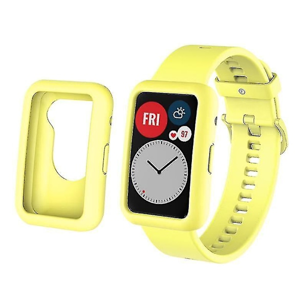 Silikone Armbåndsrem Kompatibel med Huawei Watch Fit, Udskiftningsrem + Ridsefast Urkasse Gul, Gul Style I Huawei Watch Fit Yellow, Yellow