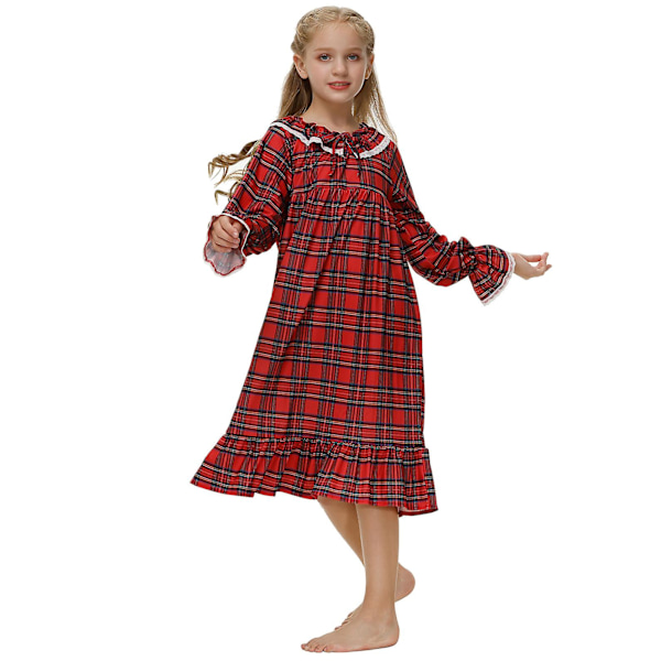 Pigekjole Natkjole Langærmet Prinsesse Pyjamas Kjole red 130cm