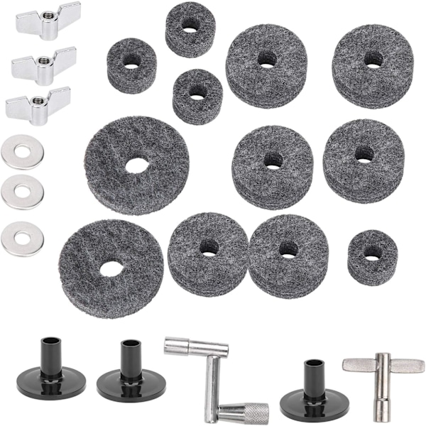 Argb Controller Ko Plysch Filt Plast Metall 23st Filtplatta Cymbal Kit Halkfri med Bas Vingmuttrar Bricka Slagverksaccessoarer (Grå) (Grå)