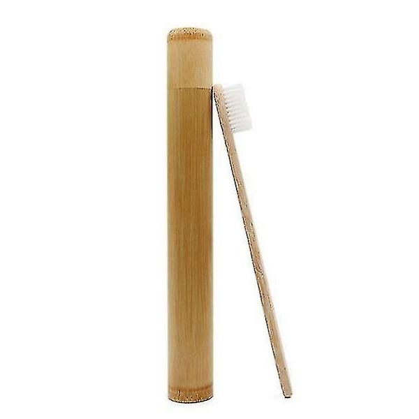 Miljövänlig Naturlig Bambu Tandborste med Mjukt Borsthuvud och Resefodral White