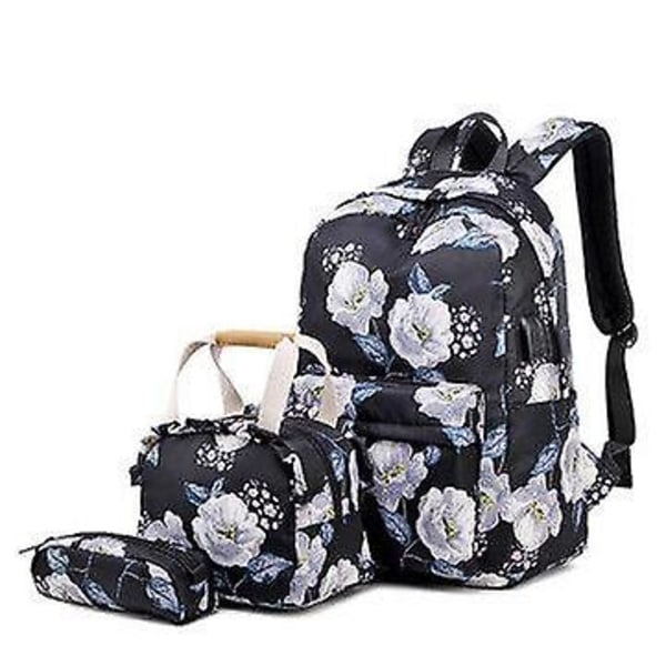 3 i 1 Laptopväska Multifunktionell Ryggsäck För Kvinnor Blomma Skolväska Resväska Nylon Vatten