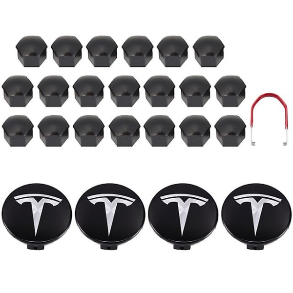 Tesla Model 3 Y S X Hjulkapselkit Centerkapsel Nav Mutter Skydd Svart Röd Vit Grå Med 4 Centerkapslar 20 Mutter Skydd Black Silver Bright