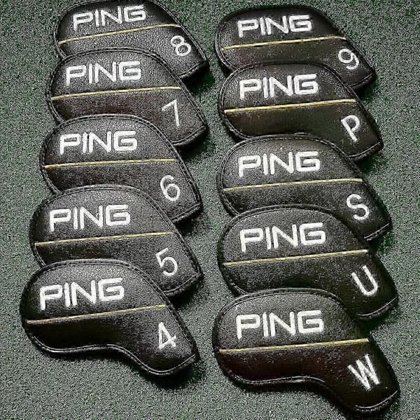 10-pack PING Classic Yellow Line golföverdrag för järnklubbor 4-9+PW med magnetstängning