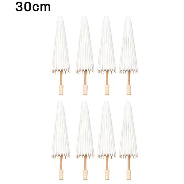 8 STK Papir Parasol Bryllupsparaply Festgave 30 cm Bambusparaplyer til Brudebad Midtpunkt White
