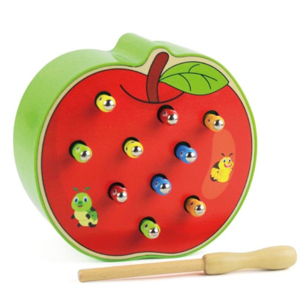 Roliga träleksaker 3d-pussel för tidig barndom Pedagogiska baby Catch Worm Game Färg Kognitiv Apple