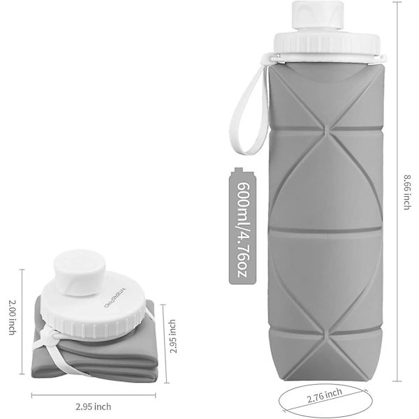 Hopfällbar Vattenflaska Läcksäker Värmebeständig Reseflaska 600ml (Grå)