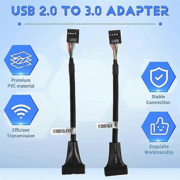 2 stk. USB 3.0 Header til USB 2.0, USB 3.0 til USB 2.0 bundkortadapterkabel, 19-benet USB3.0 han til 9