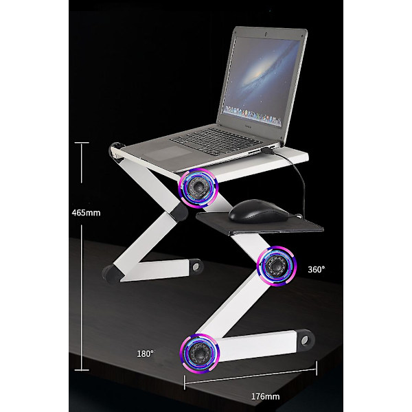 Laptopbord Portabelt Vikbart Dator- och Tabletstativ Med Kylfläkt White