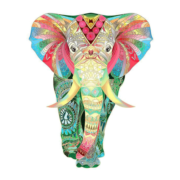 Unik Form Træpuslespil Jigsaw DIY Hjernetræning Pædagogisk Legetøj Colorful Elephant A4