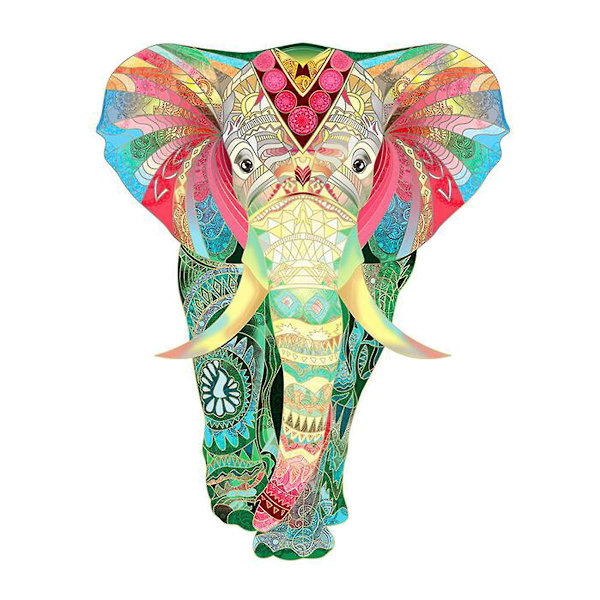 Unik Form Træpuslespil Jigsaw DIY Hjernetræning Pædagogisk Legetøj Colorful Elephant A5