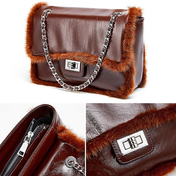 Damväska i äkta läder Axelbudbärare Crossbody-väska Designer Handväskor med lock med kedjerem Red Brown