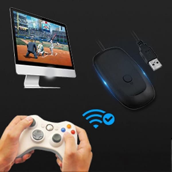 USB trådlös spelreceiver för PC Gamepad-omvandlare kompatibel med Windows XP/7/8/10 Controlleradapter för 360-system Black