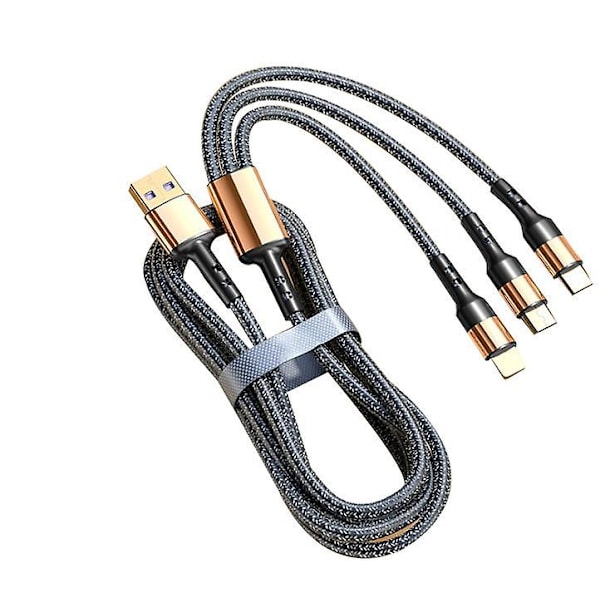 3-i-1 Laddningskabel Multipla Usb Guldpläterad 5a Supersnabb Laddning 1.2M