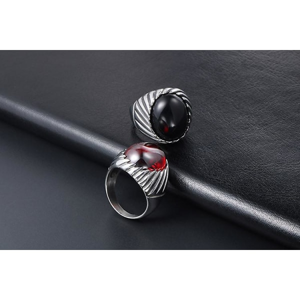 Kreativ Ring Mode Trendig Man Retro Röd Svart Agat Titanium BLACK 11
