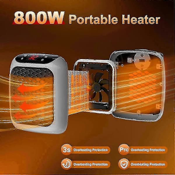 [LCS] Portable Heater 800W Ceramic Plug-in Electric Heater with Remote Control 12H Timer LED Display Walkbee 7827B