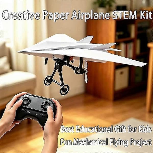 Stabil flyvning med gyro-stabilisator, DIY RC papirflysæt, flylegetøj til drenge, piger, baghave, park, strand, camping og skole Black