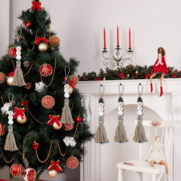 Träpärlor för 50 set snögubbar med 10m bomullsband 20mm snögubbe ansikte träpärlor set för DIY hantverk jul vinterdekorationer