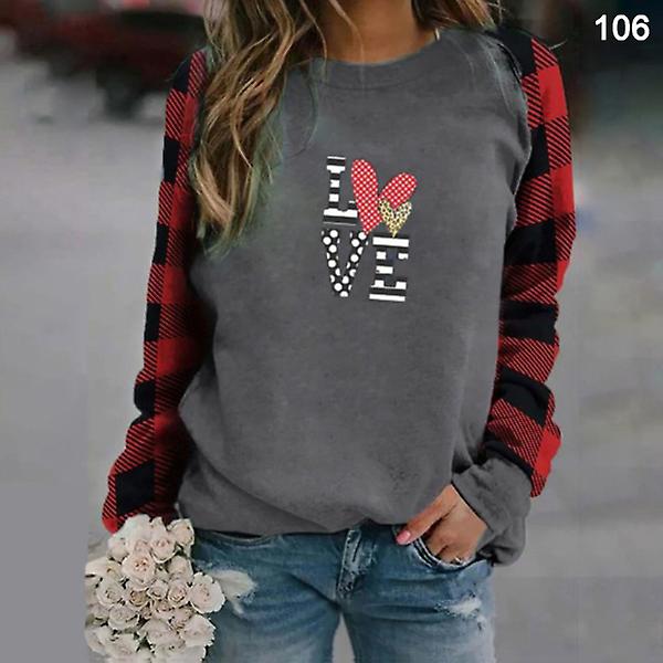 Plus Size Dame Pullover Langærmet T-shirt Mode Kvinde Kærlighedsbrev Trykt Rund Hals Casual 106 M