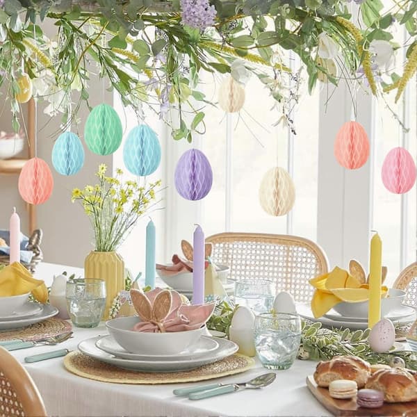 Påskeeggpynt i bikubedesign – 6 stk. fargerik papirdekor 6pcs