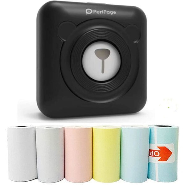 Mini Lämpövalokuvatulostin Kannettava Valokuvatulostin Langaton Bluetooth-tarratulostin Taskukokoinen 6 kpl Papereita Black
