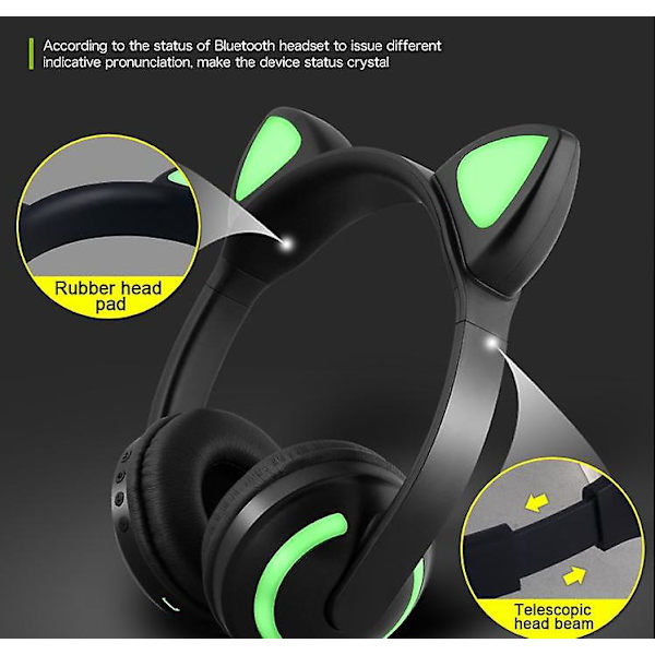 Bluetooth Stereo Kattöron Hörlurar Blinkande Lysande Gaming Headset Hörlurar LED-ljus