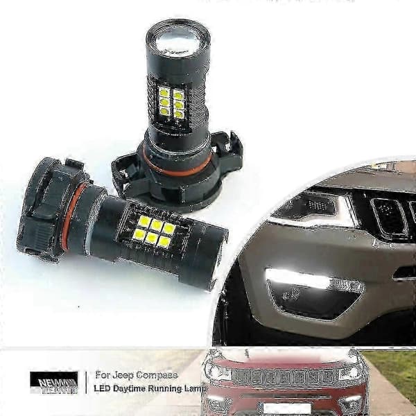 2x LED-kjørelys for Jeep Compass 2017-2021 PSX24W Canbus parkeringslys DRL-er
