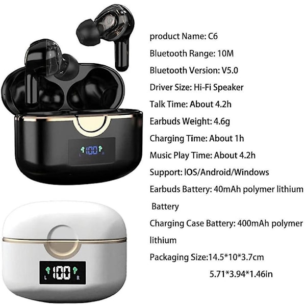 Bluetooth Earbuds T22 Trådløse øretelefoner med 4 mikrofoner Touch Contr