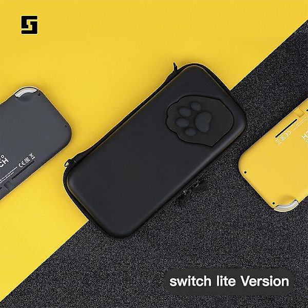 Söt kattklo förvaringsväska för Nintendo Switch, bärbar förvaringsväska hårt skal för Nintend Switch Lite, konsolskydd Black  for lite