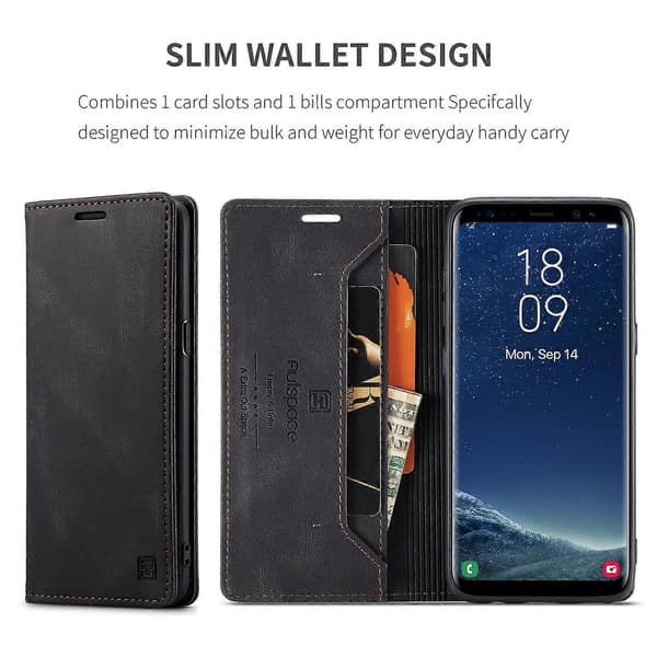 [LCS]Til Samsung Galaxy S8 Wallet Case AUTSPACE A01 Læder Stand Cover med RFID Blokerende Kortholder - Multicolor Black