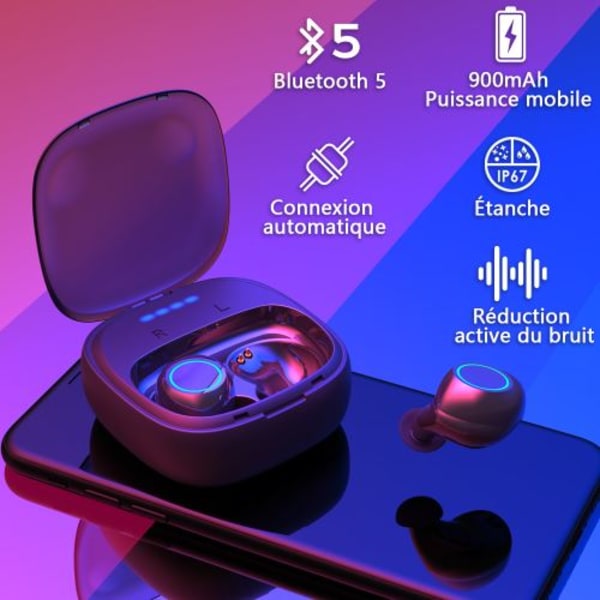LAMZIEN trådløs ørepropp Bluetooth 5.0 Hi-FI Lyd Sport Ørepropp